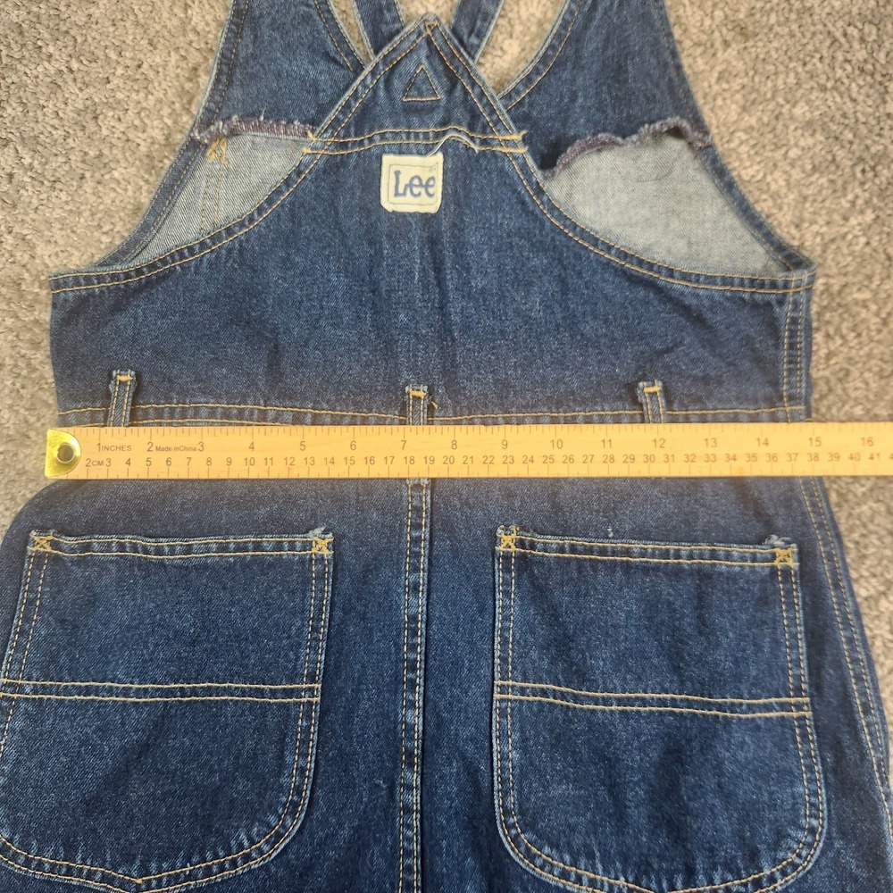 VTG Lee Denim Overall Dress Sz Medium 7/8 Dark Wash Button Front Bib USA 70s 80s - Picture 7 of 13